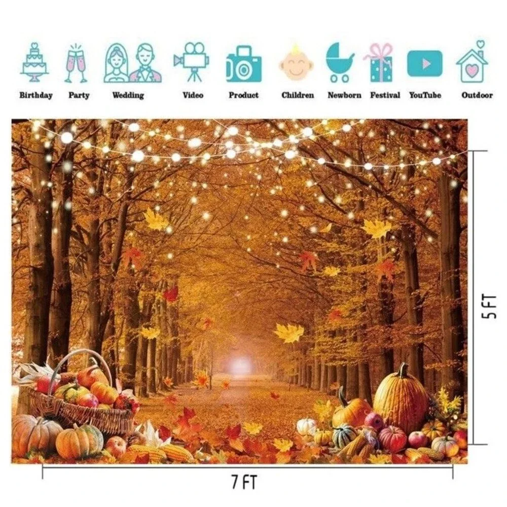 7x5FT Fall Maple Forest Backdrop Thanksgiving Pumpkin Party Photography Decor